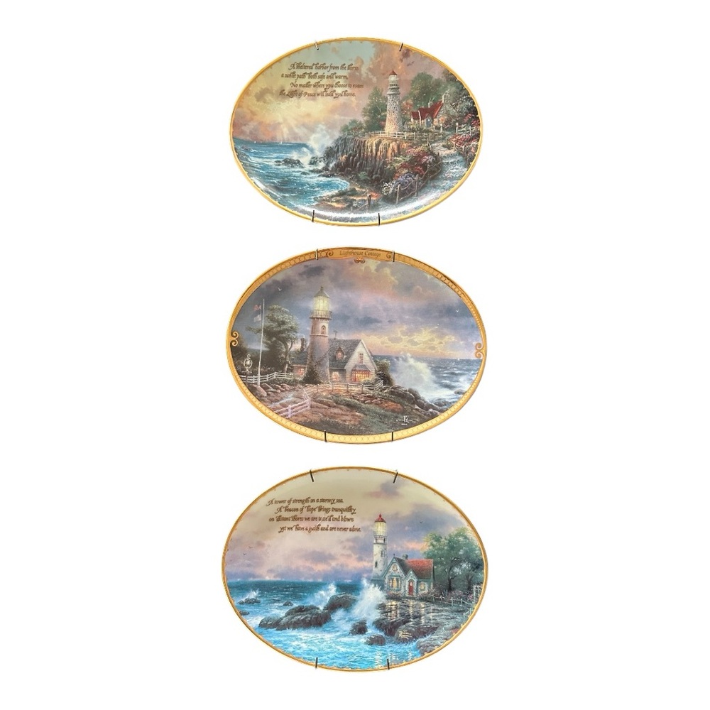 Thomas Kinkade Gold-Trimmed Lighthouse Ceramic‎ Plates